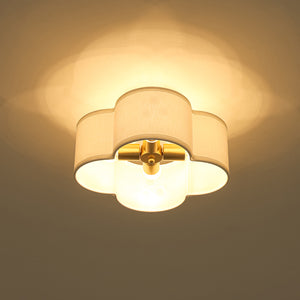 4-Light White Fabric Quatrefoil Cage Semi Flush Mount