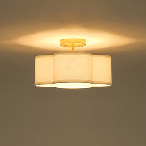 4-Light White Fabric Quatrefoil Cage Semi Flush Mount