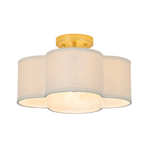 4-Light White Fabric Quatrefoil Cage Semi Flush Mount