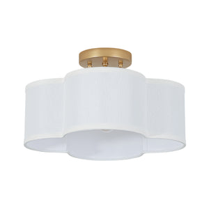 4-Light White Fabric Quatrefoil Cage Semi Flush Mount