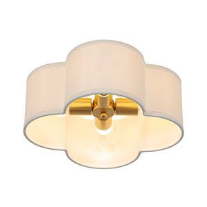 4-Light White Fabric Quatrefoil Cage Semi Flush Mount