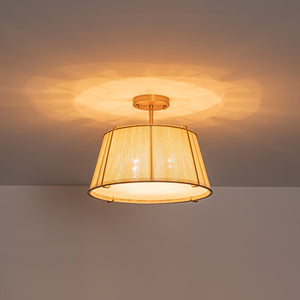 Boho Beige Woven Thread Drum Cage Brass Semi Flush Mount