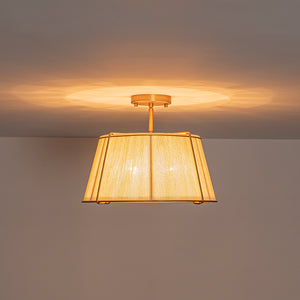 Boho Beige Woven Thread Drum Cage Brass Semi Flush Mount