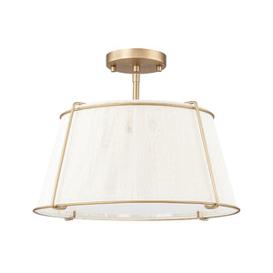 Boho Beige Woven Thread Drum Cage Brass Semi Flush Mount