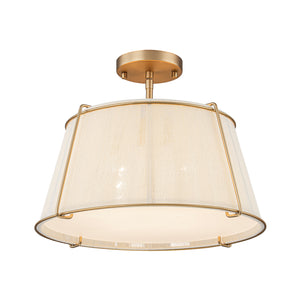 Boho Beige Woven Thread Drum Cage Brass Semi Flush Mount