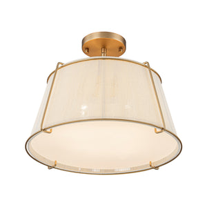 Boho Beige Woven Thread Drum Cage Brass Semi Flush Mount