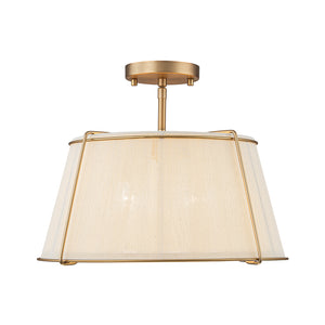 Boho Beige Woven Thread Drum Cage Brass Semi Flush Mount