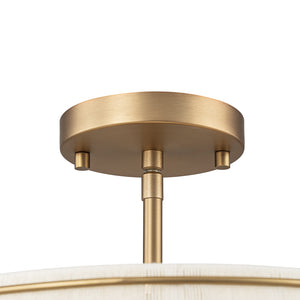 Boho Beige Woven Thread Drum Cage Brass Semi Flush Mount