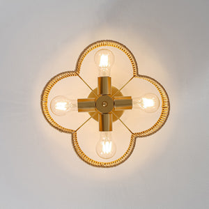 Boho Brown Woven Rope Quatrefoil Cage Semi Flush Mount