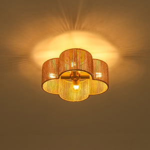 Boho Brown Woven Rope Quatrefoil Cage Semi Flush Mount