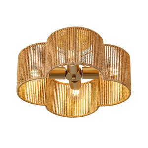 Boho Brown Woven Rope Quatrefoil Cage Semi Flush Mount