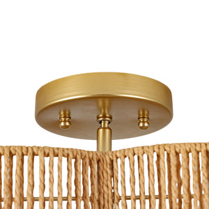 Boho Brown Woven Rope Quatrefoil Cage Semi Flush Mount