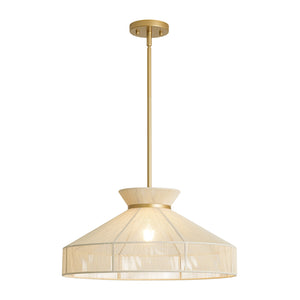 Boho Coastal Woven Beige Thread Conical Cage Chandelier
