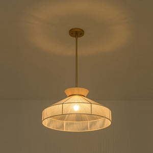 Boho Coastal Woven Beige Thread Conical Cage Chandelier