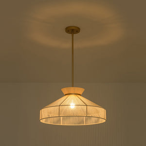 Boho Coastal Woven Beige Thread Conical Cage Chandelier
