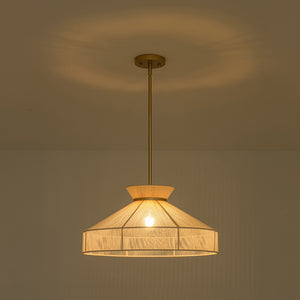 Boho Coastal Woven Beige Thread Conical Cage Chandelier