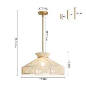 Boho Coastal Woven Beige Thread Conical Cage Chandelier