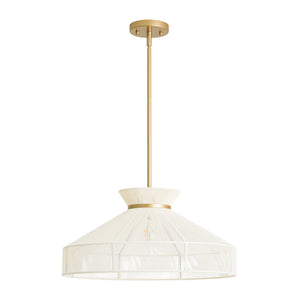 Boho Coastal Woven Beige Thread Conical Cage Chandelier