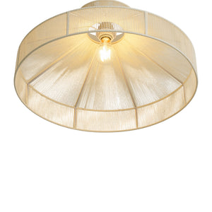 Boho Coastal Woven Beige Thread Conical Cage Chandelier