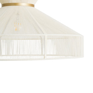 Boho Coastal Woven Beige Thread Conical Cage Chandelier