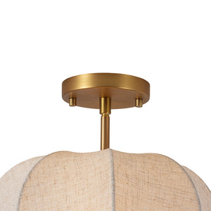 Boho Fabric Linen Round Scalloped Dome Cage Ceiling Light