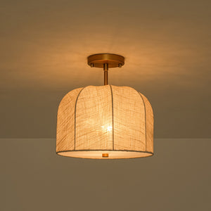 Boho Fabric Linen Round Scalloped Dome Cage Ceiling Light