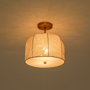 Boho Fabric Linen Round Scalloped Dome Cage Ceiling Light