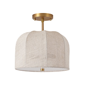 Boho Fabric Linen Round Scalloped Dome Cage Ceiling Light