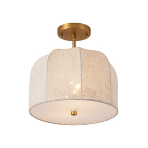 Boho Fabric Linen Round Scalloped Dome Cage Ceiling Light
