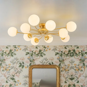 Bloom Opal Glass Globe Bubble Semi Flush Chandelier