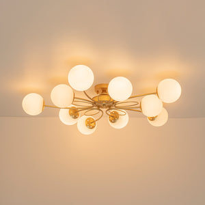 Bloom Opal Glass Globe Bubble Semi Flush Chandelier