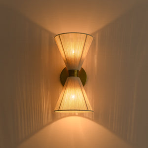 Boho 2-Light Beige Woven Thread Hourglass Vanity Wall Sconce