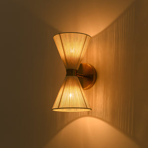Boho 2-Light Beige Woven Thread Hourglass Vanity Wall Sconce