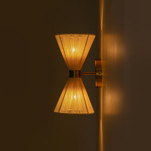 Boho 2-Light Beige Woven Thread Hourglass Vanity Wall Sconce