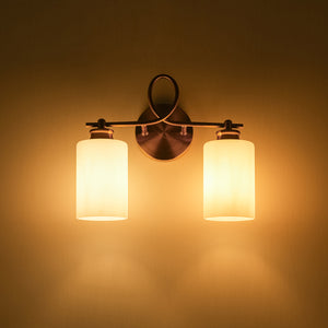 2-Light Frosted Glass Cylinder Looped Arm Vanity Wall Sconce