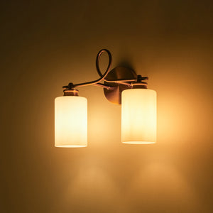 2-Light Frosted Glass Cylinder Looped Arm Vanity Wall Sconce