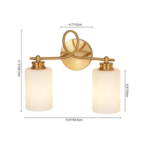 2-Light Frosted Glass Cylinder Looped Arm Vanity Wall Sconce