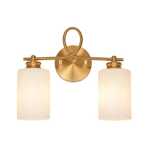 2-Light Frosted Glass Cylinder Looped Arm Vanity Wall Sconce
