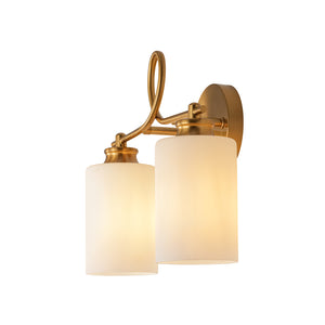 2-Light Frosted Glass Cylinder Looped Arm Vanity Wall Sconce