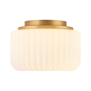 2-Light Shine Opal Ribbed Glass Drum Flush Mount
