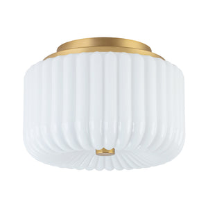 2-Light Shine Opal Ribbed Glass Drum Flush Mount