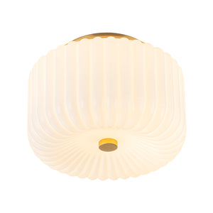 2-Light Shine Opal Ribbed Glass Drum Flush Mount