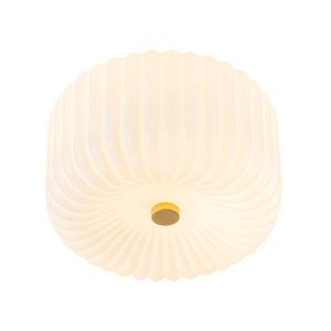2-Light Shine Opal Ribbed Glass Drum Flush Mount