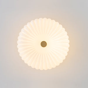 2-Light Shine Opal Ribbed Glass Drum Flush Mount