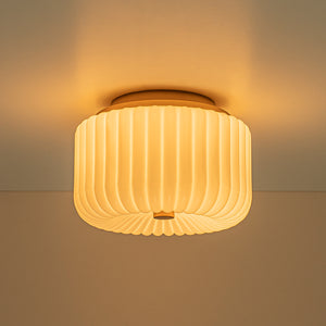 2-Light Shine Opal Ribbed Glass Drum Flush Mount