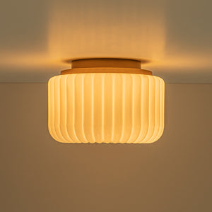 2-Light Shine Opal Ribbed Glass Drum Flush Mount