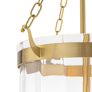 Brass 4-Light Ribbed Glass Bell Jar Lantern Pendant / Semi Flush