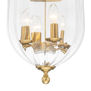 Brass 4-Light Ribbed Glass Bell Jar Lantern Pendant / Semi Flush
