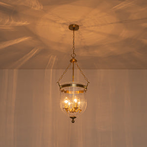 Brass 4-Light Ribbed Glass Bell Jar Lantern Pendant / Semi Flush