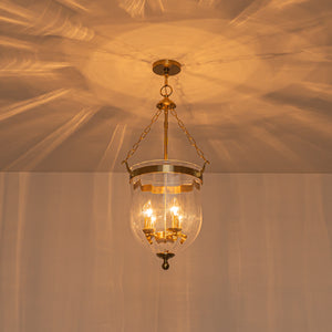 Brass 4-Light Ribbed Glass Bell Jar Lantern Pendant / Semi Flush